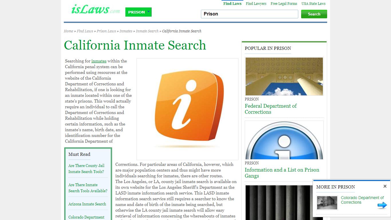 California Inmate Search - prison.islaws.com